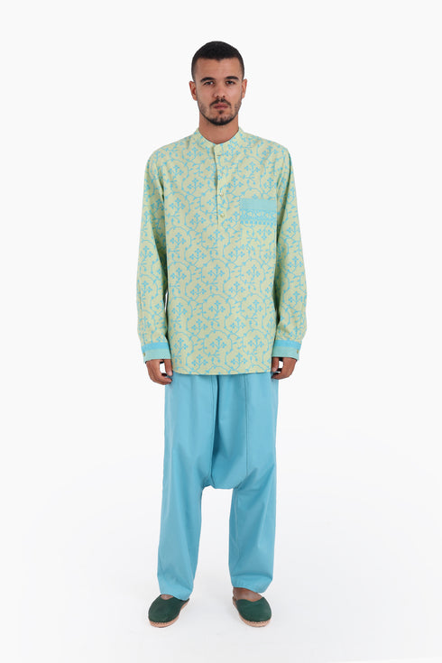 Long sleeves shirt in printed cotton with round collar